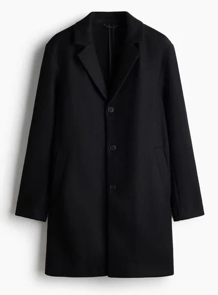 H&M Önü tek sıra düğmeli kaban, siyah
